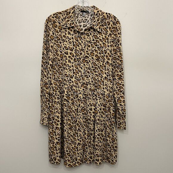 WD NY Leopard Printed Dress Womens Small drop waist lightweight Animal‎ Brown - Picture 1 of 11